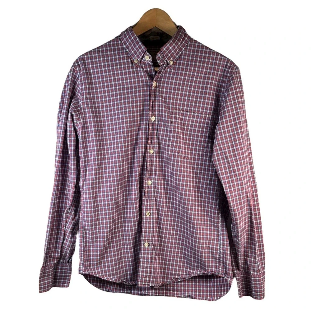 J.Crew Men's M‎ Red Blue Gingham Button Down Shirt Slim Fit Classic Prep